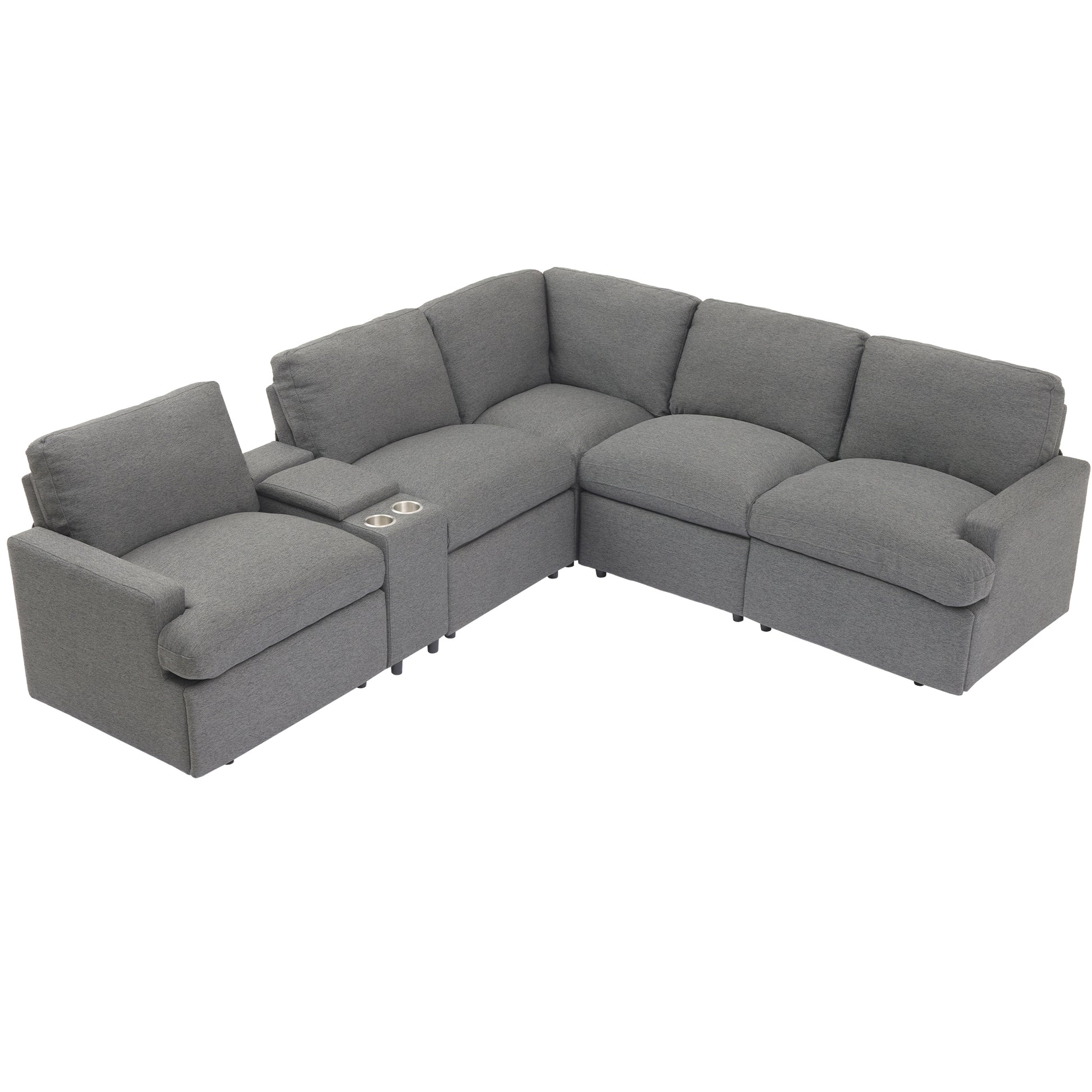 104'' Power Recliner Corner Sofa Home Theater Reclining Sofa Sectional Couches With Storage Box, Cup Holders, Usb Ports And Power Socket For Living Room, Dark Grey Dark Grey Foam Linen 4 Seat