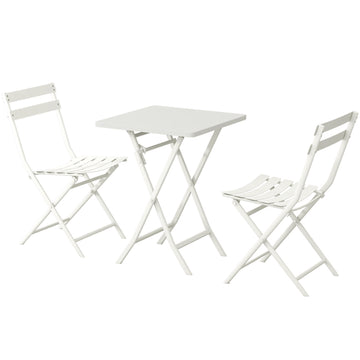 3 Piece Patio Bistro Set Of Foldable Square Table And Chairs, White No White Metal