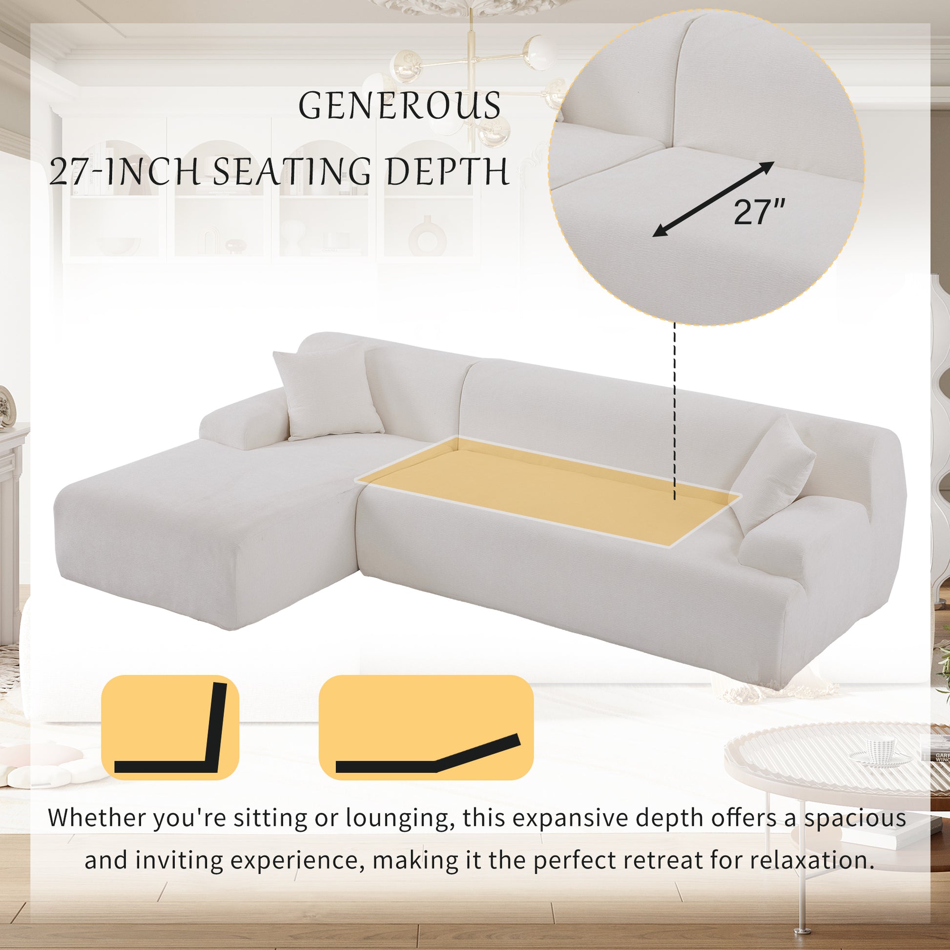 Modern Large L Shape Modular Sectional Sofa For Living Room, Bedroom, Salon, 2 Piece Free Combination, Simplified Style Beige Polyester 3 Seat