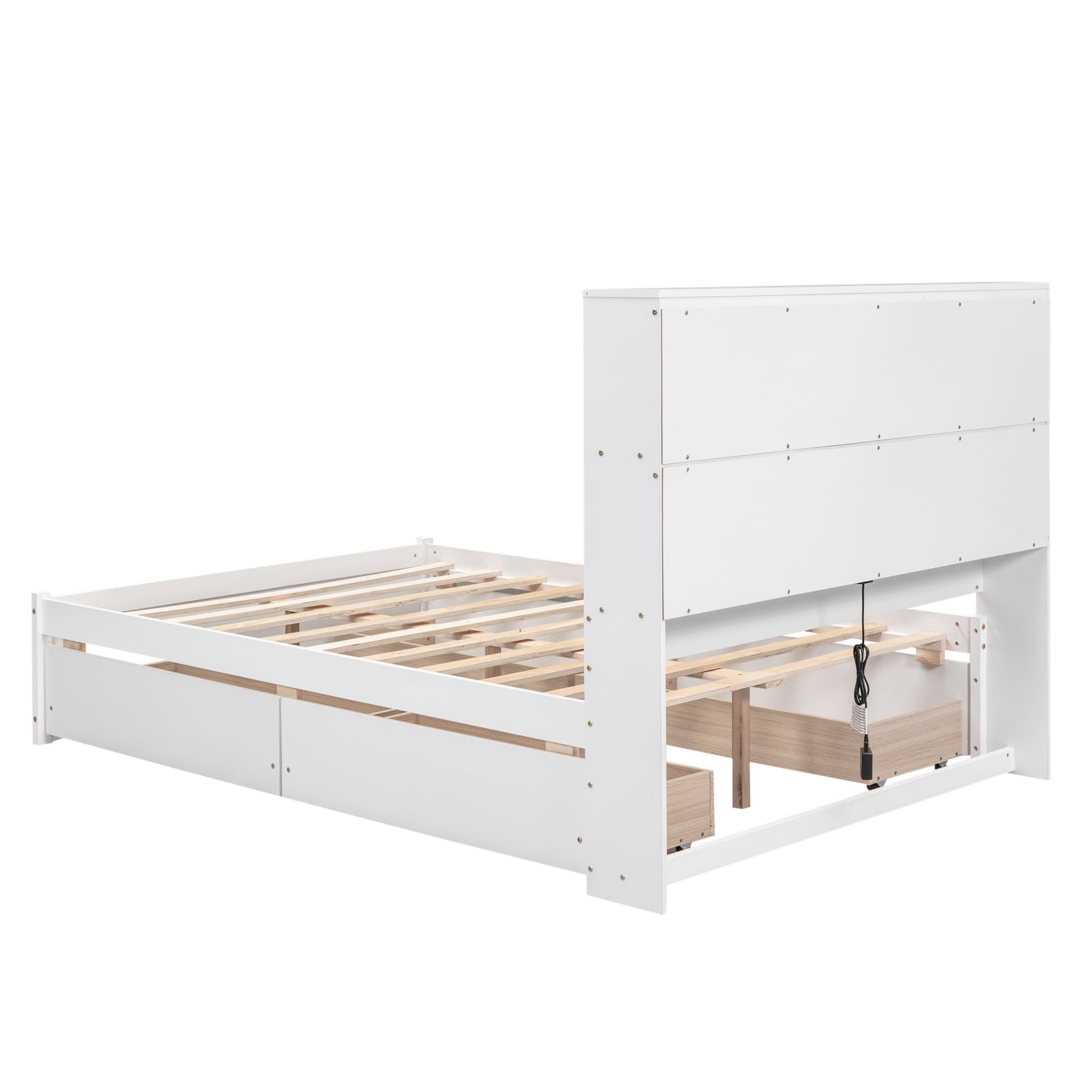 Full Size Platform Bed With Storage Headboard, Charging Station And 4 Drawers, White Box Spring Not Required Full White Wood Bedroom Bed Frame Solid Wood Mdf