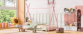 Metal Twin Size House Platform Bed With Triangle Structure, Pink Pink Metal