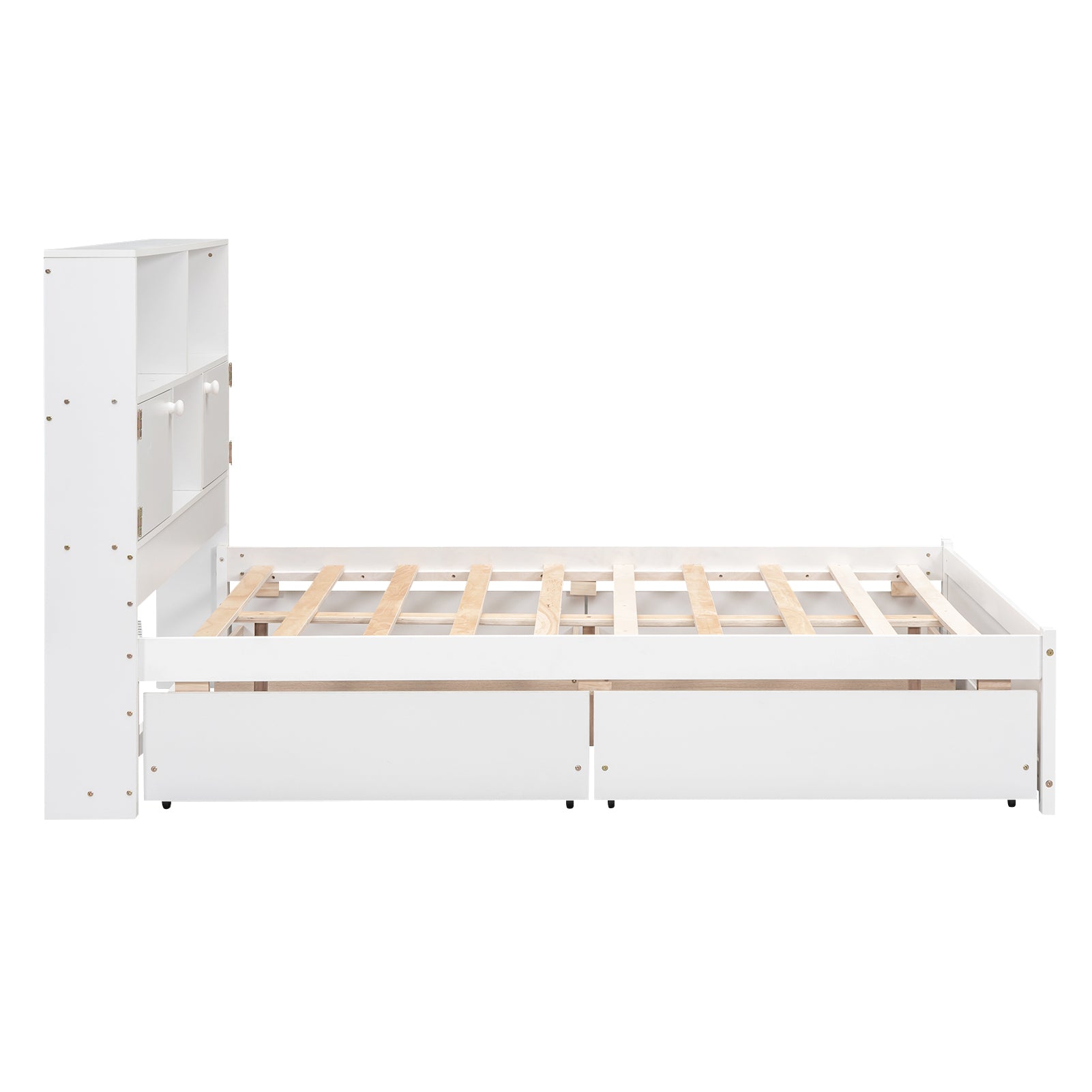 Full Size Platform Bed With Storage Headboard, Charging Station And 4 Drawers, White Box Spring Not Required Full White Wood Bedroom Bed Frame Solid Wood Mdf