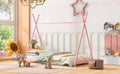 Metal Twin Size House Platform Bed With Triangle Structure, Pink Pink Metal