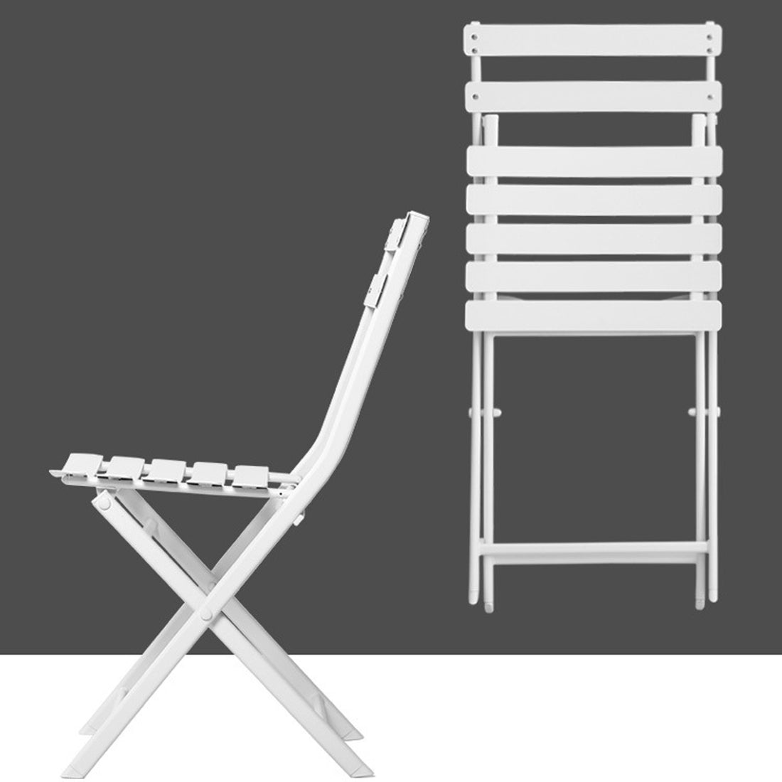 3 Piece Patio Bistro Set Of Foldable Round Table And Chairs, White No White Metal