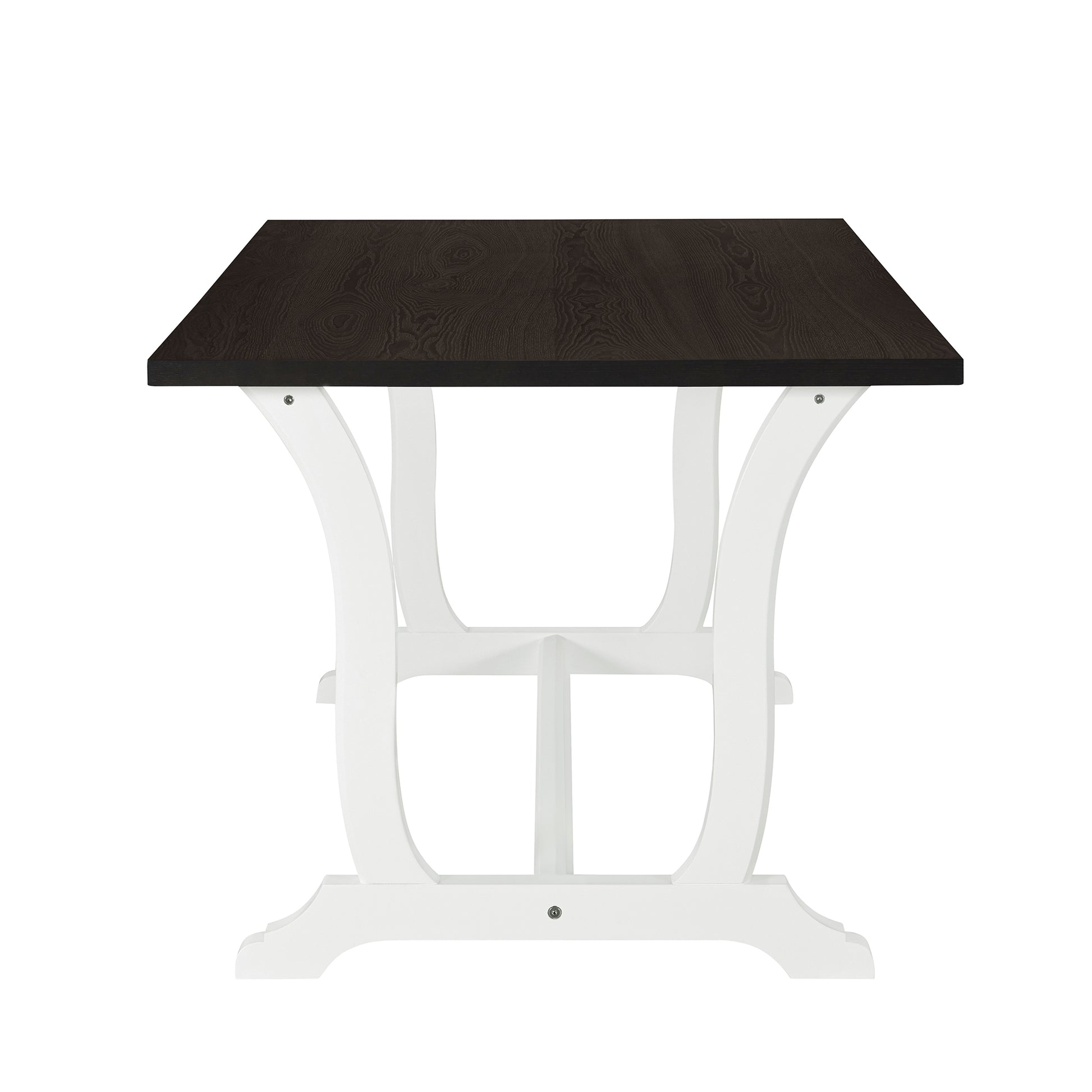 Farmhouse 6 Piece Trestle Dining Table Set With Upholstered Dining Chairs And Bench, 59Inch, White White Wood Dining Room Solid Wood Rubberwood Rectangular Dining Table With Chair And Bench Upholstered Chair Wood White Seats 6 Farmhouse Trestle Foam