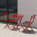 3 Piece Patio Bistro Set Of Foldable Round Table And Chairs, Red No Red Metal
