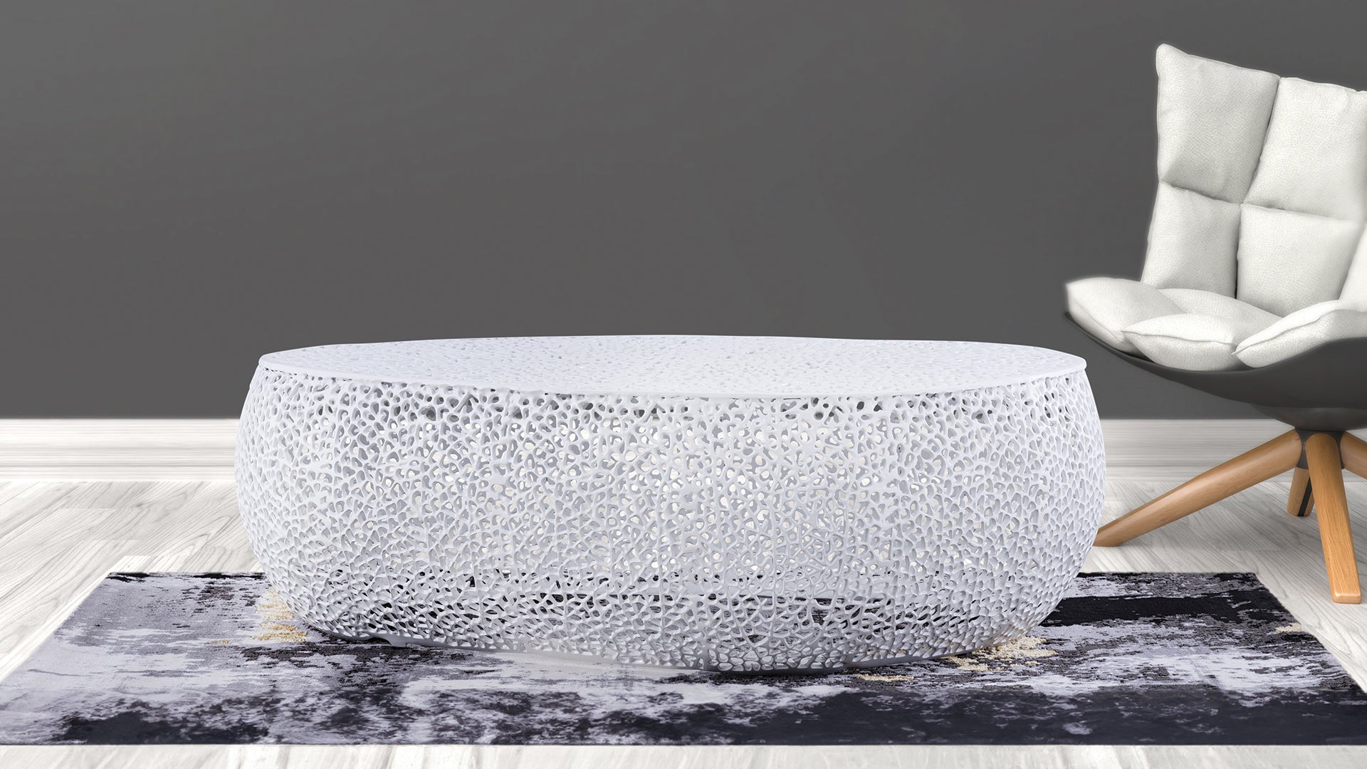 T3601 50 Oval Coffee Table White White Primary Living Space Contemporary,Modern Oval Coffee & End Tables Aluminium Aluminium