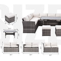 Outdoor Patio Furniture Set,7 Pieces Outdoor Sectional Conversation Sofa With Dining Table,Chairs And Ottomans,All Weather Pe Rattan And Steel Frame,With Backrest And Removable Cushions Grey Beige Yes Dining Set Gray Beige Weather Resistant Frame Garden