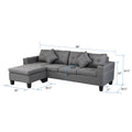 Sectional Sofa Set For Living Room With L Shape Chaise Lounge ,Cup Holder And Left Or Right Hand Chaise Modern 4 Seat Grey Fabric
