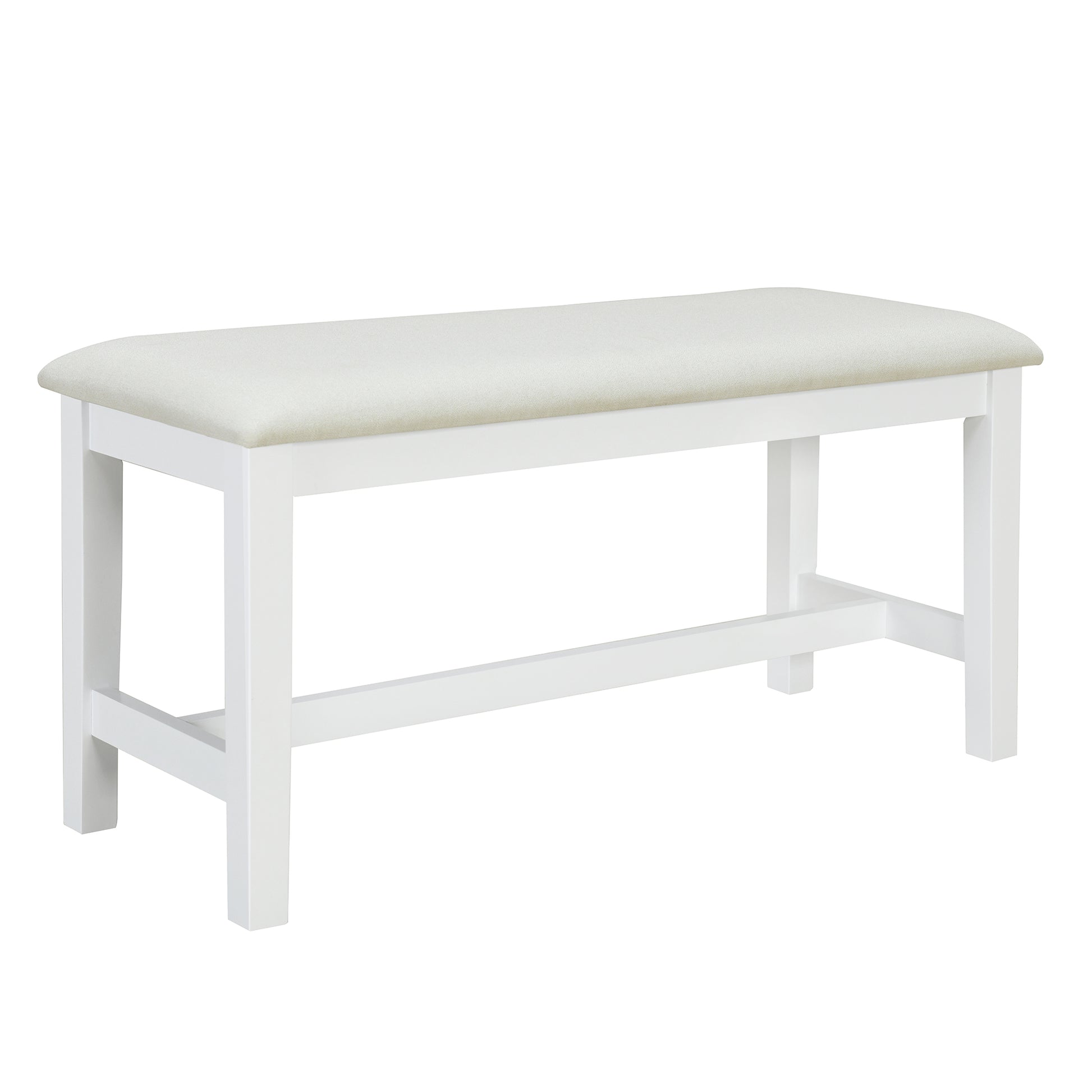 Farmhouse 6 Piece Trestle Dining Table Set With Upholstered Dining Chairs And Bench, 59Inch, White White Wood Dining Room Solid Wood Rubberwood Rectangular Dining Table With Chair And Bench Upholstered Chair Wood White Seats 6 Farmhouse Trestle Foam