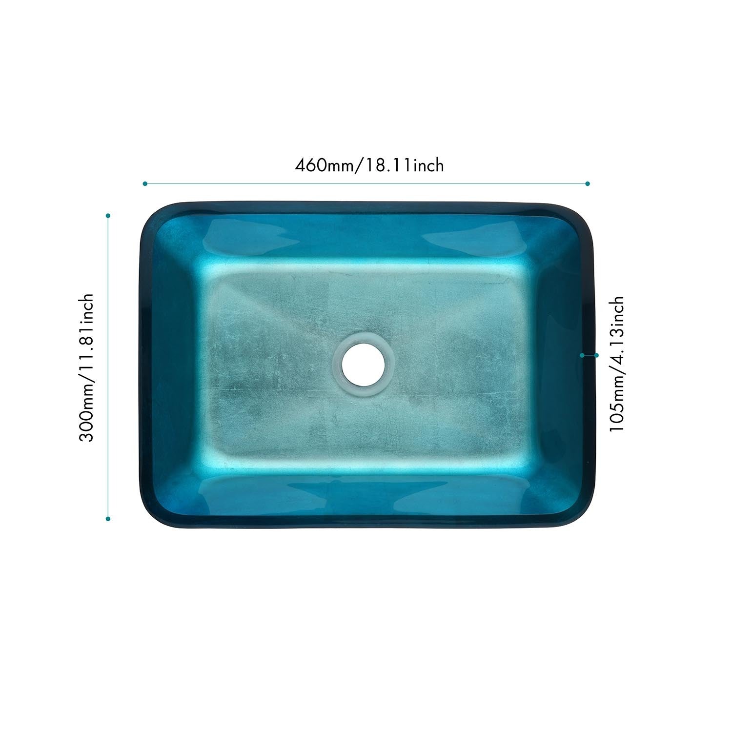 18.125" L 13.0" W 4 1 8" H Handmade Countertop Glass Rectangular Vessel Bathroom Sink Set In Turquoise Finish With Matte Black Single Handle Single Hole Faucet And Pop Up Drain Turquoise Glass