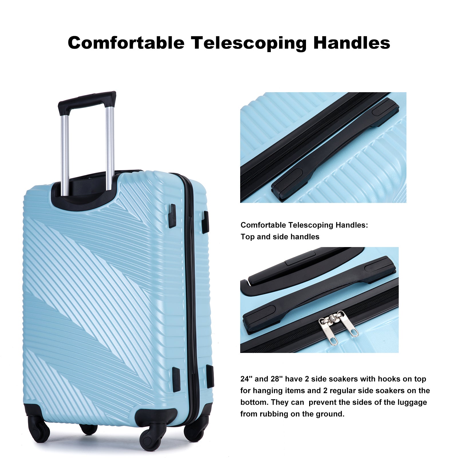 3 Piece Luggage Sets PC ABS Lightweight Suitcase with aqua blue-abs+pc