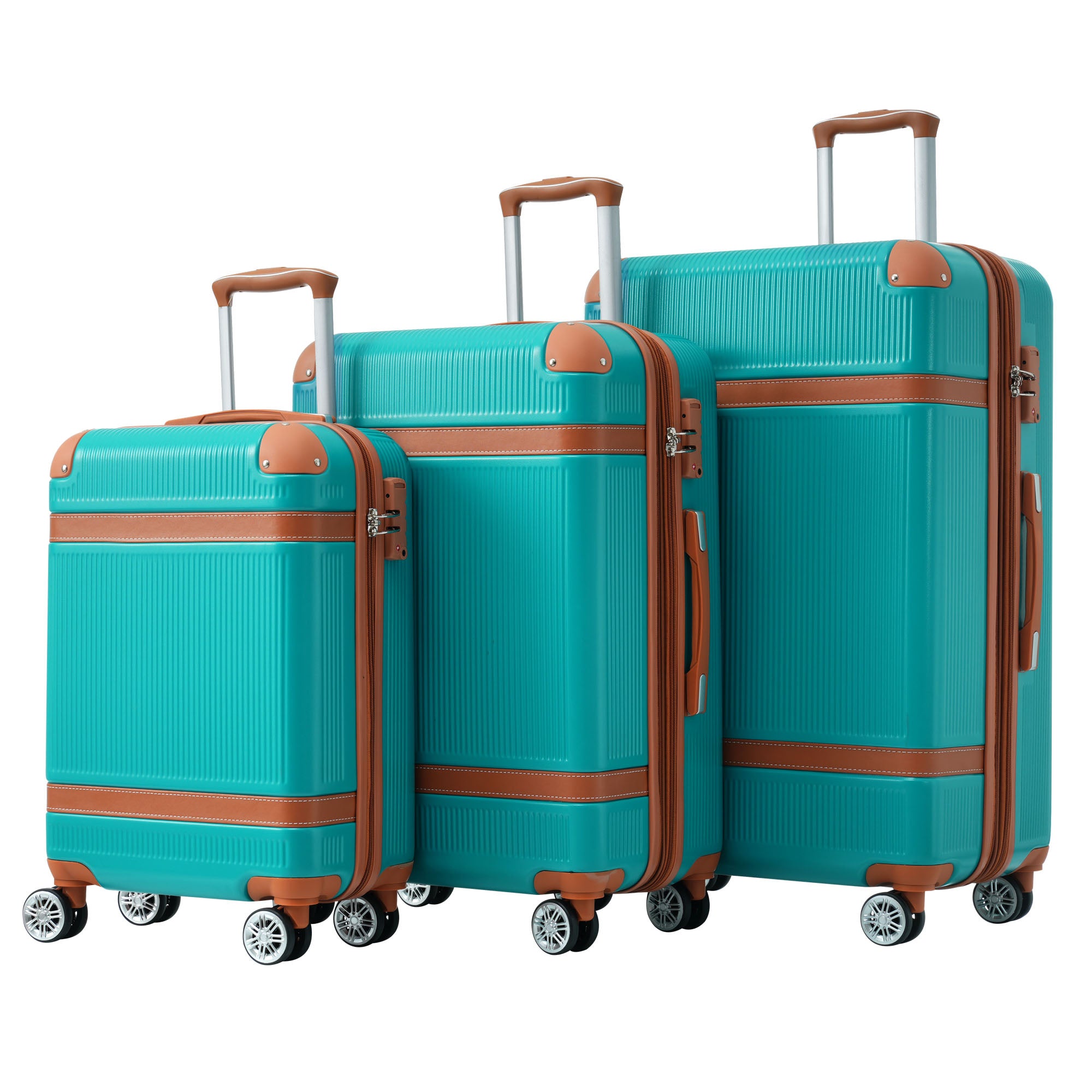 Hardshell Luggage Sets 3 Piece double spinner 8 wheels green-abs