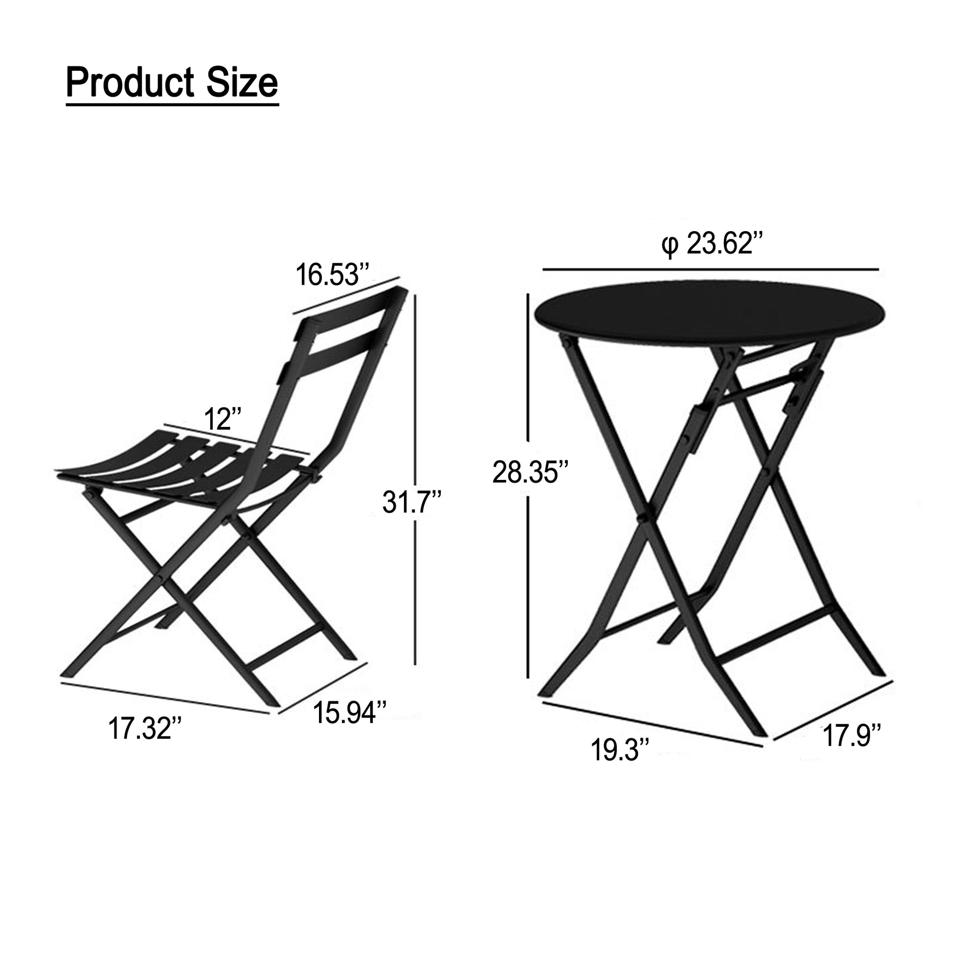 3 Piece Patio Bistro Set Of Foldable Round Table And Chairs, White No White Metal