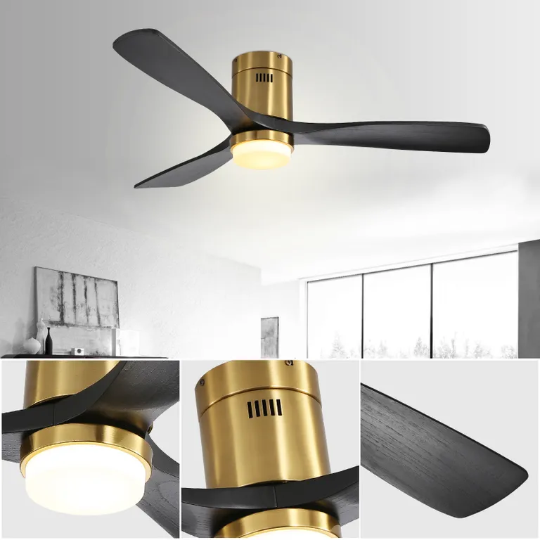 52 Inch Indoor Wood Ceiling Fan With 3 Solid Wood gold-metal & wood
