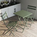 3 Piece Patio Bistro Set Of Foldable Squaretable And Chairs, Dark Greem No Dark Green Metal