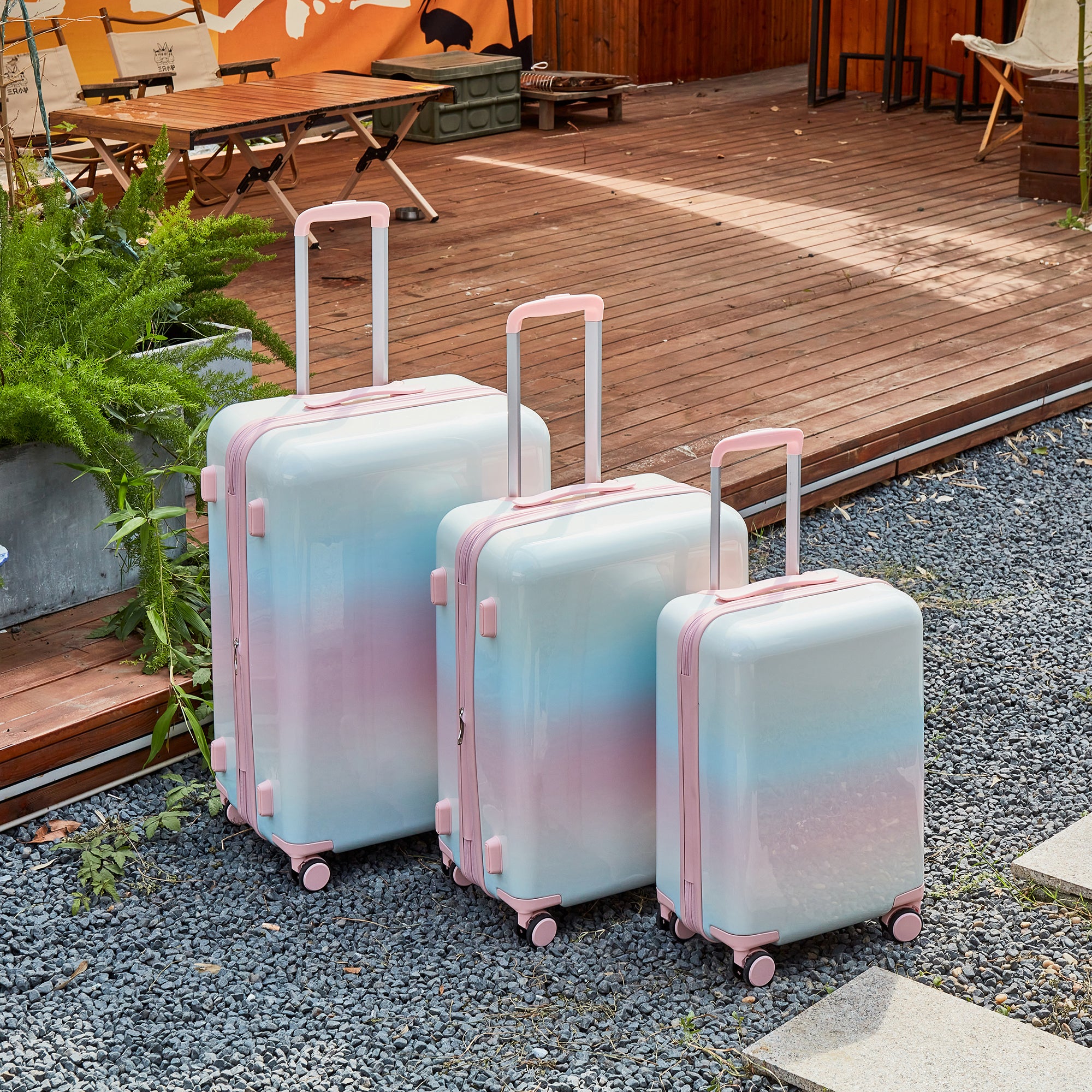 Hardshell PC Luggage Sets 3 Piece Spinner 8 wheels multicolor pink-abs+pc