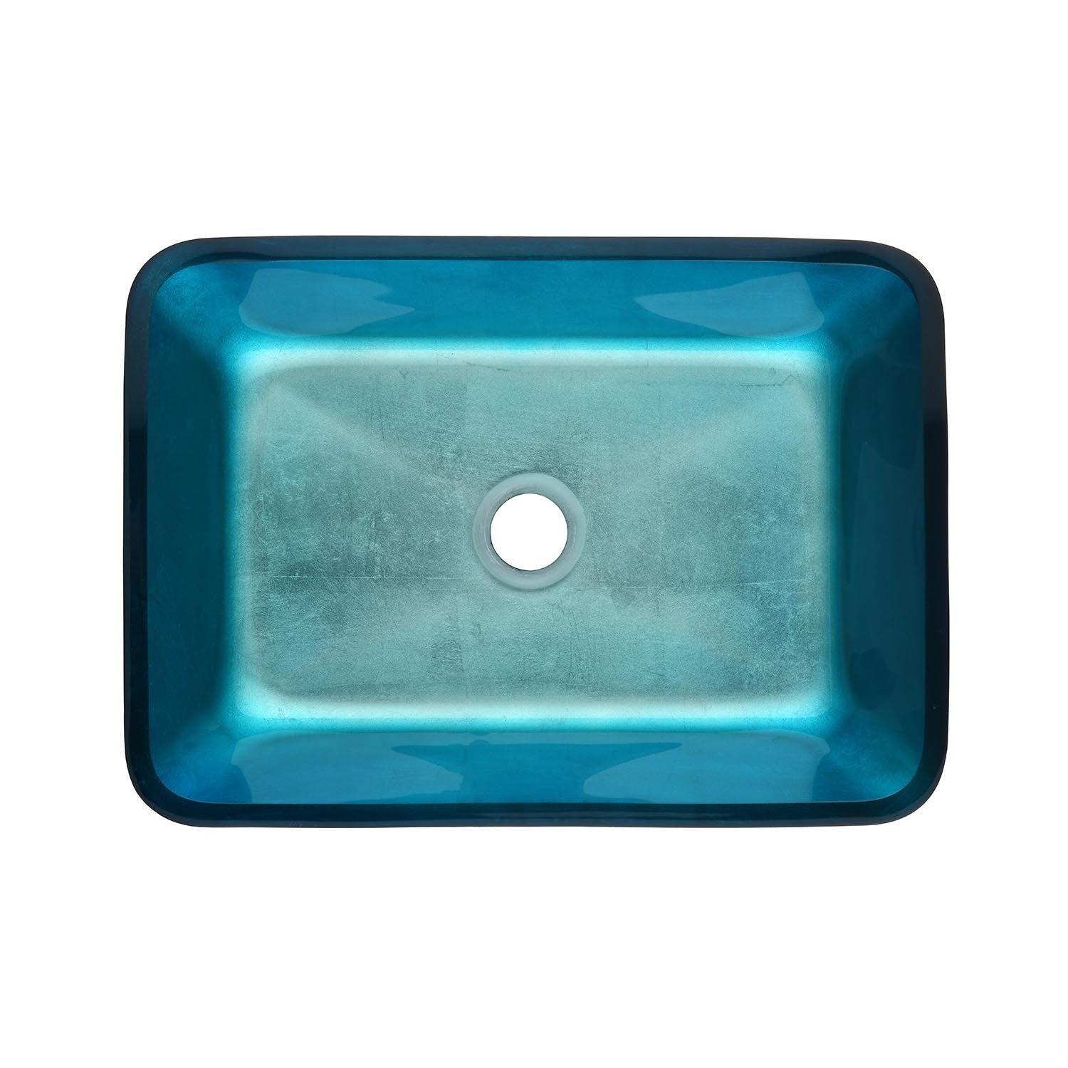 18.125" L 13.0" W 4 1 8" H Handmade Countertop Glass Rectangular Vessel Bathroom Sink Set In Turquoise Finish With Matte Black Single Handle Single Hole Faucet And Pop Up Drain Turquoise Glass