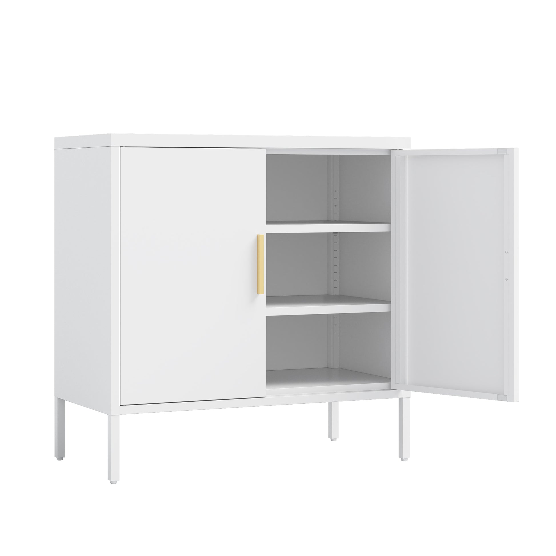 Metal Storage Cabinet With 2 Doors And 2 Adjustable Shelves, Steel Garage Storage Cabinet, Metal File Cabinet For Home Office School Gym, White White Steel