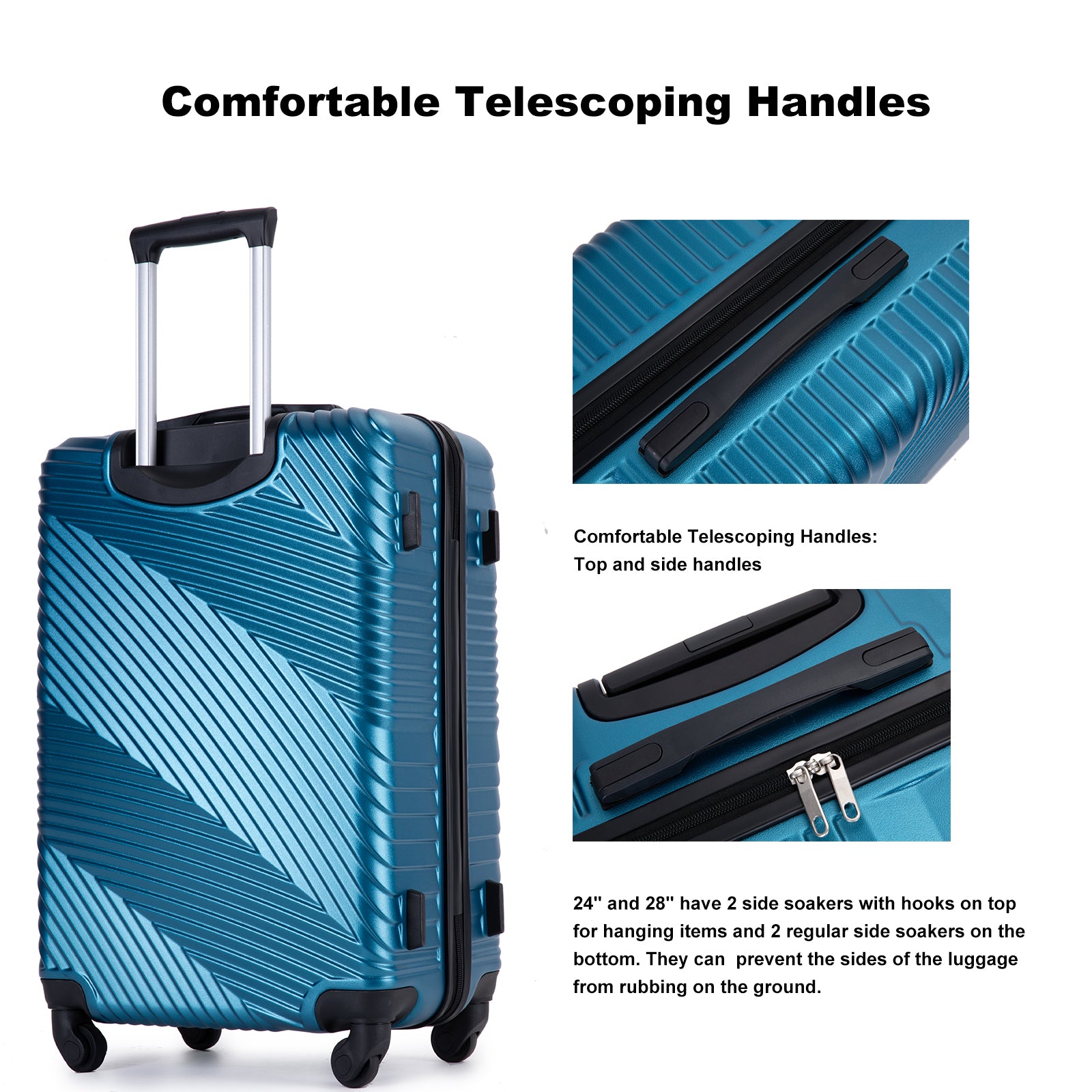 3 Piece Luggage Sets PC ABS Lightweight Suitcase with dark blue-abs+pc