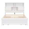 Full Size Platform Bed With Storage Headboard, Charging Station And 4 Drawers, White Box Spring Not Required Full White Wood Bedroom Bed Frame Solid Wood Mdf