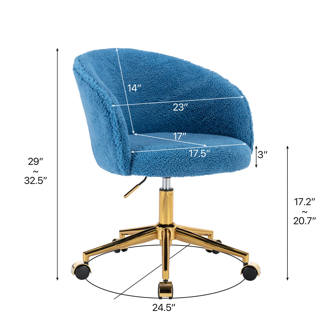 Hengming Golden Foot Office Chair, Modern Armchair, Height Adjustable, Rotary Cosmetic Chair, For Bedroom,Set Of 1 Blue Wool