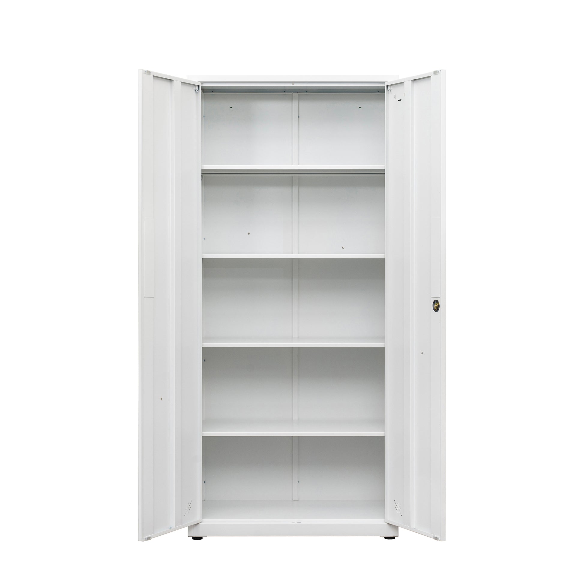 High Storage Cabinet With 2 Doors And 4 Partitions To Separate 5 Storage Spaces, Home Office Design 3 4 Shelves White Office Steel