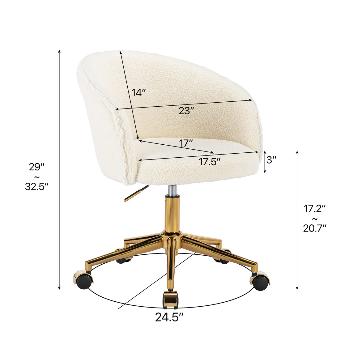 Hengming Golden Foot Office Chair, Modern Armchair, Height Adjustable, Rotary Cosmetic Chair, For Bedroom,Set Of 1 White Wool