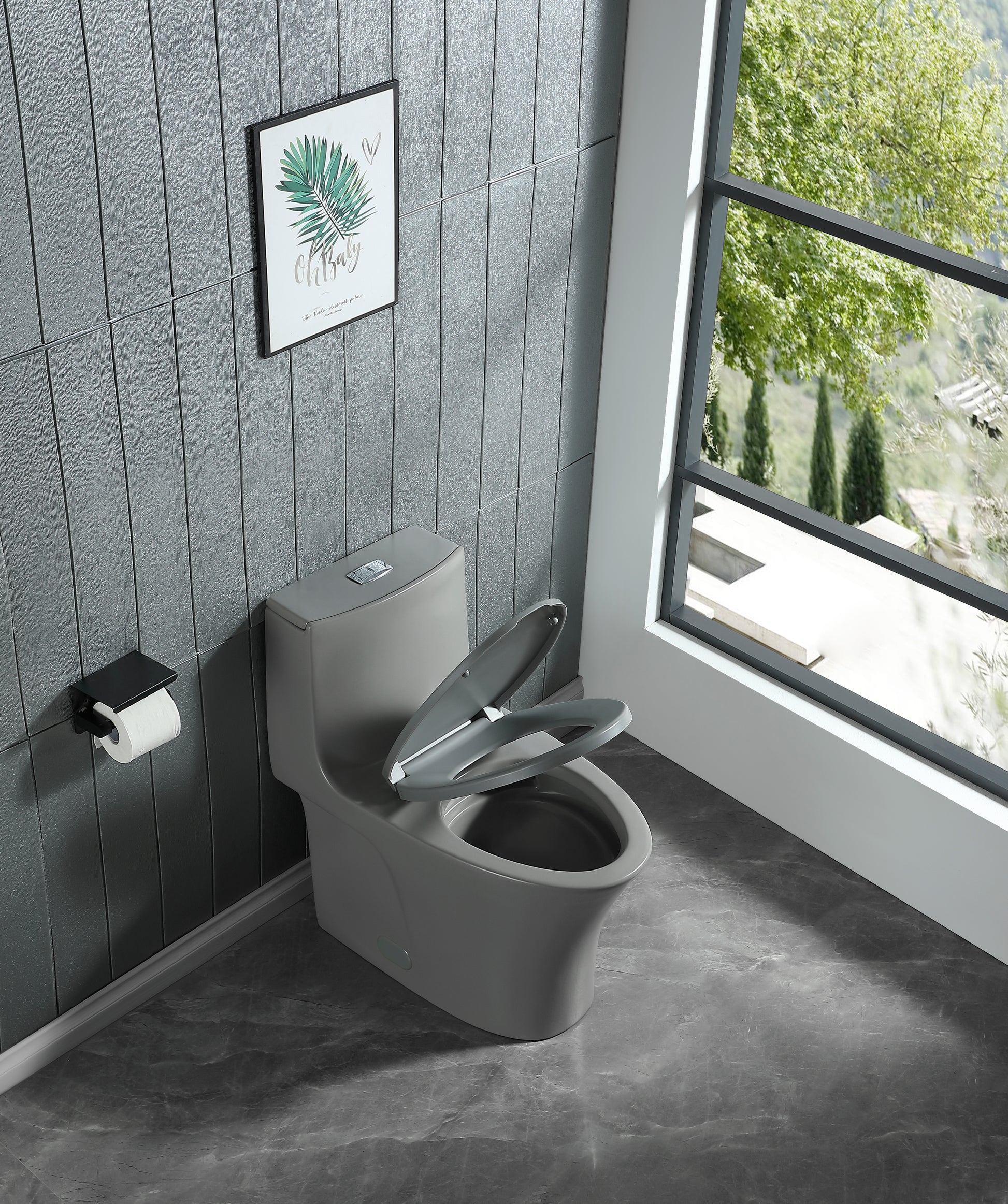 1.1 1.60 Gpf Dual Flush One Piece Toilet, Water Saving Elongated Comfort Height Floor Mounted, Soft Closing Seat, 1000 Gram Map Flushing Score Toilet, Light Grey 23T02 Lg Light Gray Ceramic