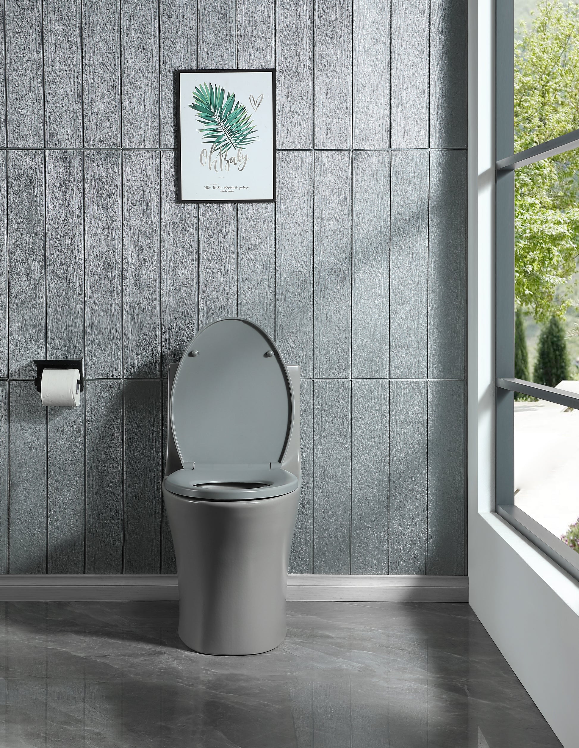 1.1 1.60 Gpf Dual Flush One Piece Toilet, Water Saving Elongated Comfort Height Floor Mounted, Soft Closing Seat, 1000 Gram Map Flushing Score Toilet, Light Grey 23T02 Lg Light Gray Ceramic