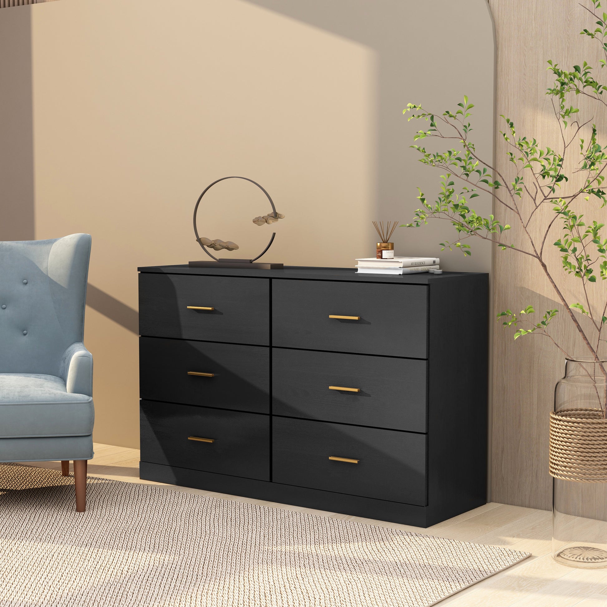 Modern Black 6 Drawer Dresser For Bedroom Large Storage Wide Chest Of Modern Black 6 Drawer Dresser For Bedroom Large Storage Wide Chest Of