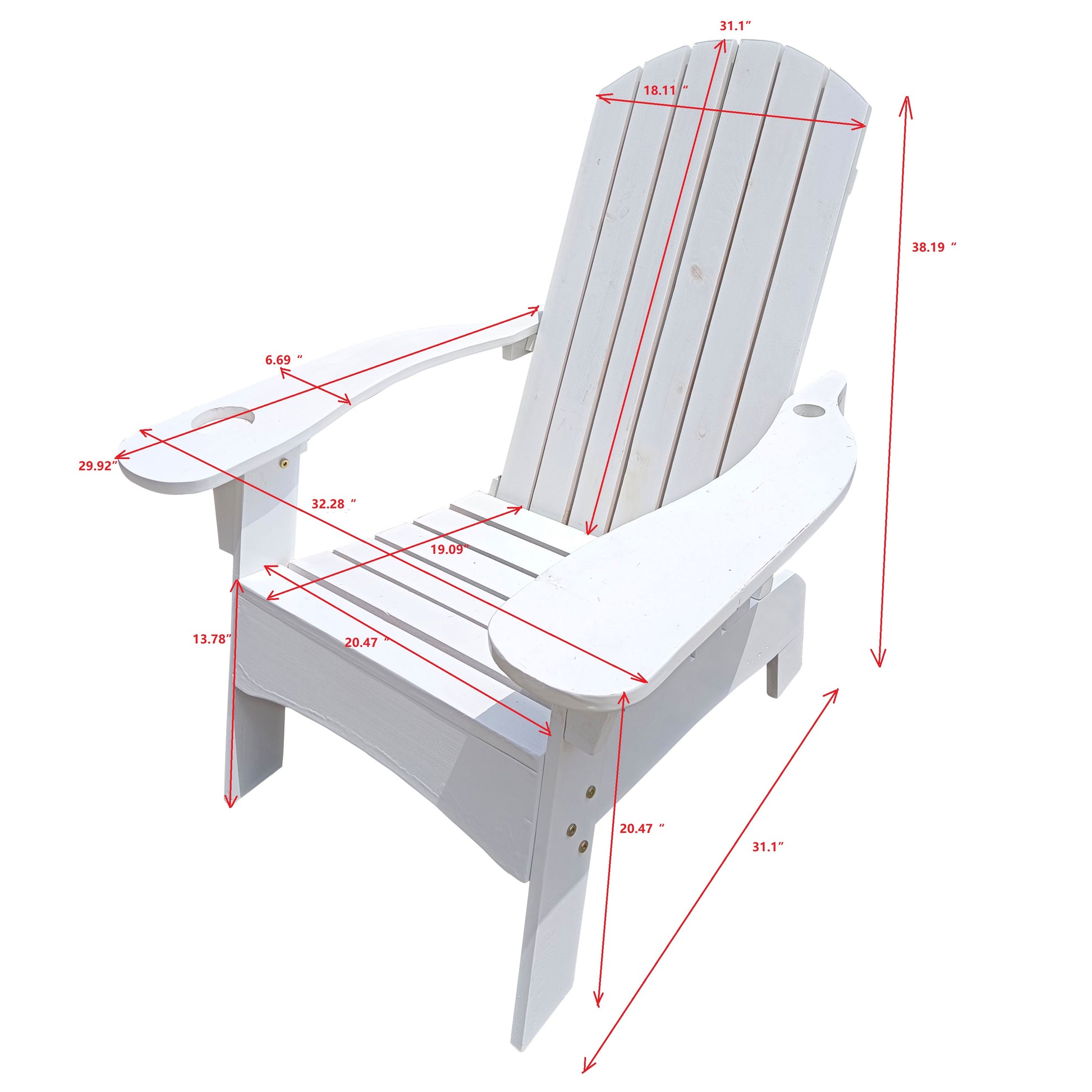 Outdoor Or Indoor Wood Adirondack Chair With An Hole To Hold Umbrella On The Arm ,White White Solid Wood
