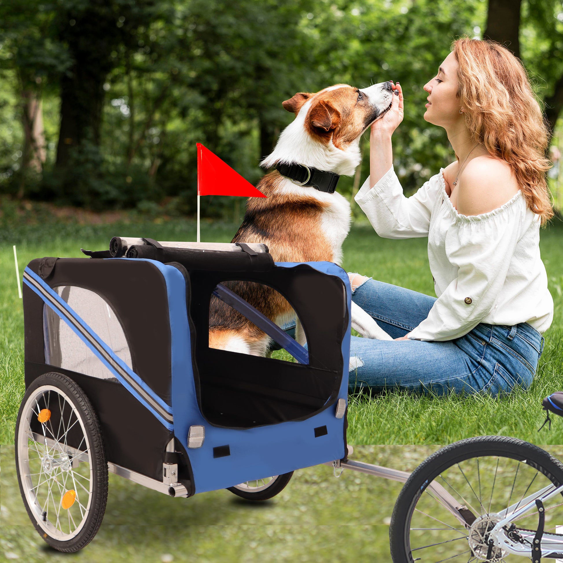 Outdoor Heavy Duty Foldable Utility Pet Stroller Dog black+blue-garden & outdoor-fabric-steel