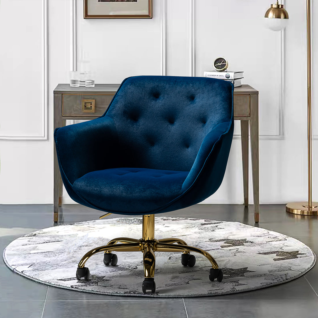Somnus Task Chair With Tufted Back and Golden Base navy-foam-metal