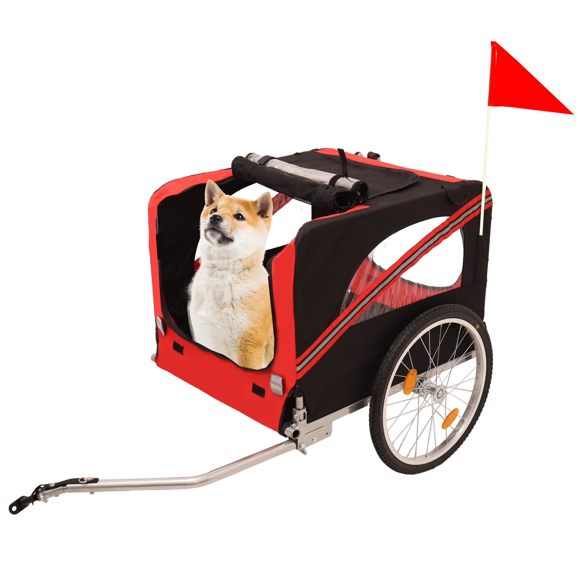 Outdoor Heavy Duty Foldable Utility Pet Stroller Dog black+red-garden & outdoor-fabric-steel