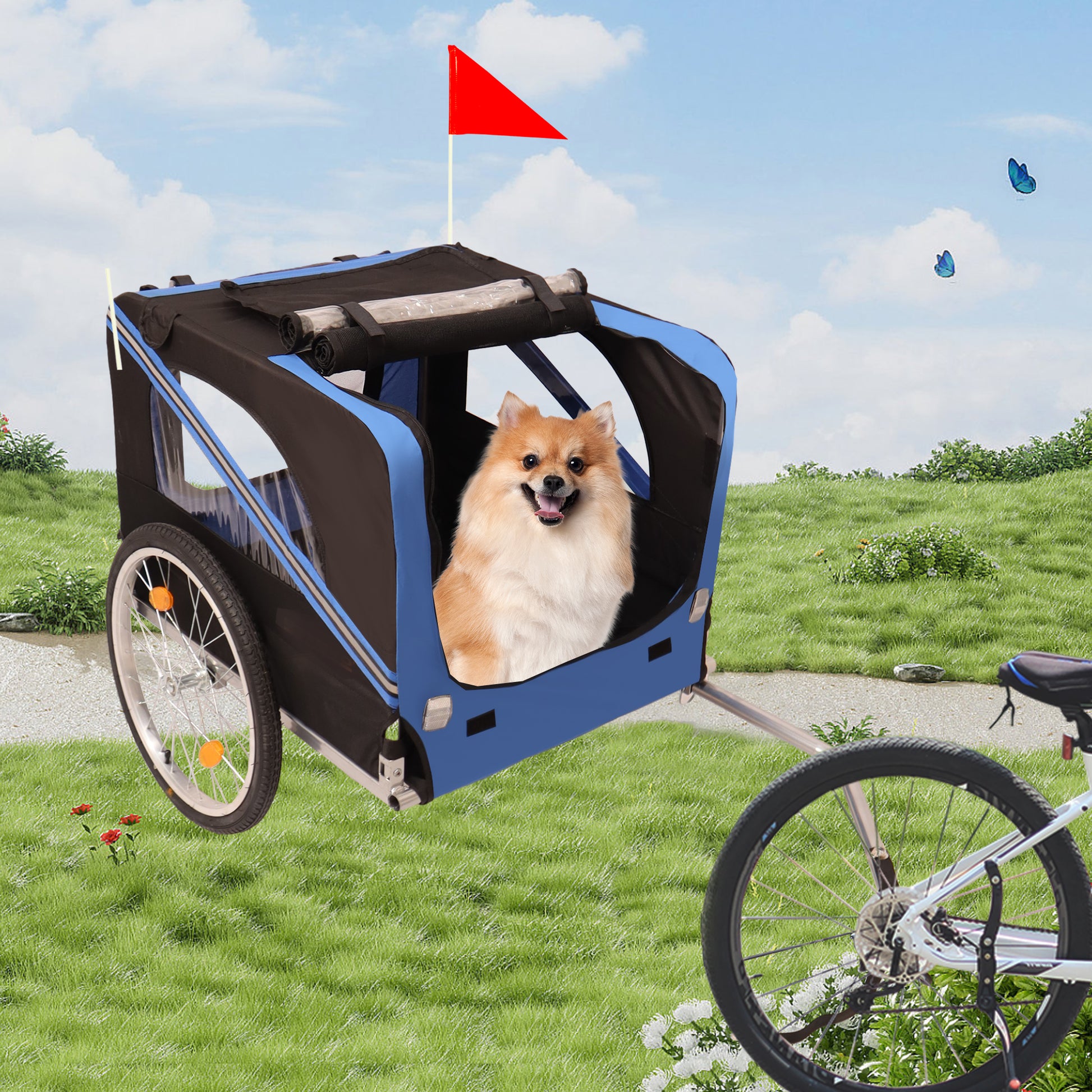 Outdoor Heavy Duty Foldable Utility Pet Stroller Dog black+blue-garden & outdoor-fabric-steel