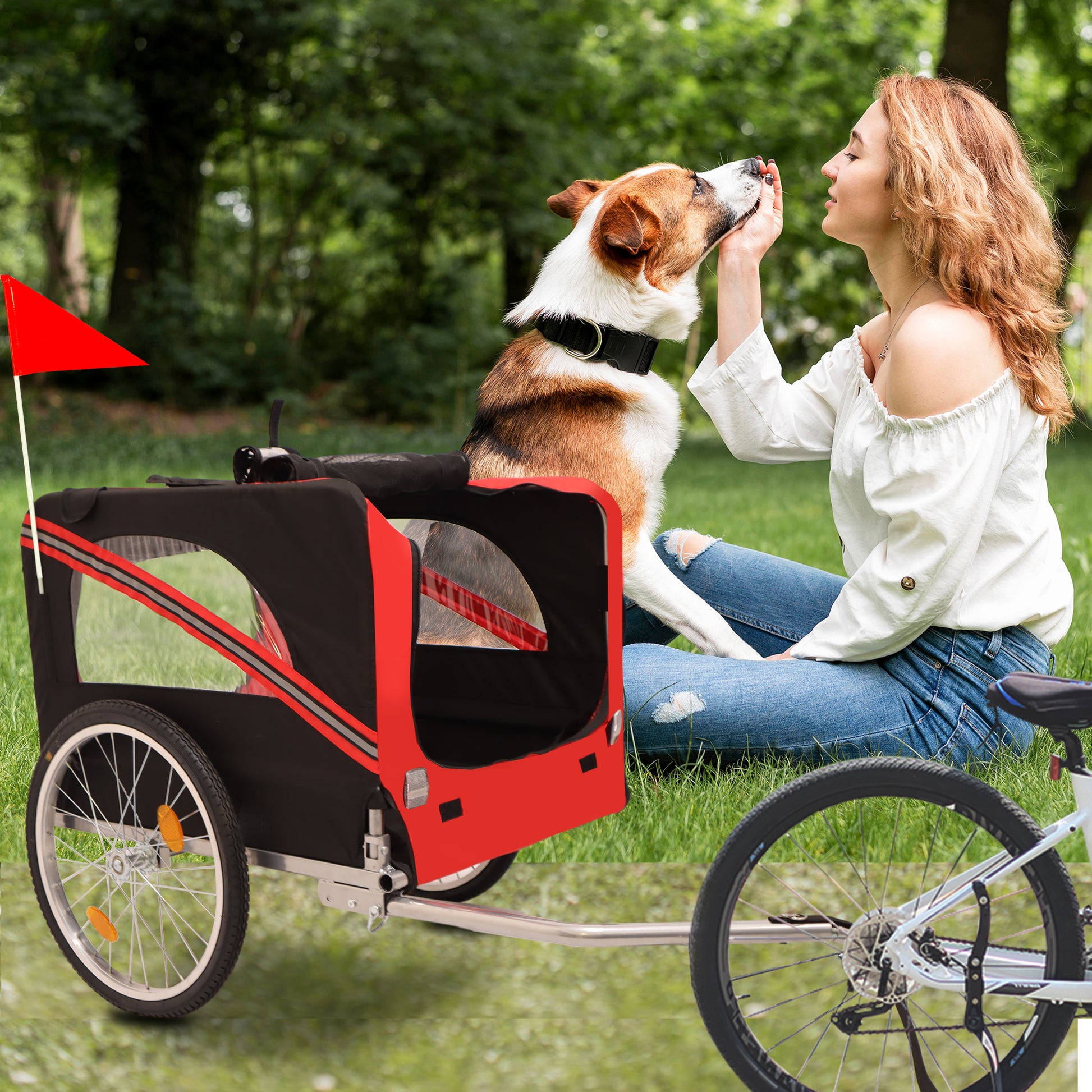 Outdoor Heavy Duty Foldable Utility Pet Stroller Dog black+red-garden & outdoor-fabric-steel