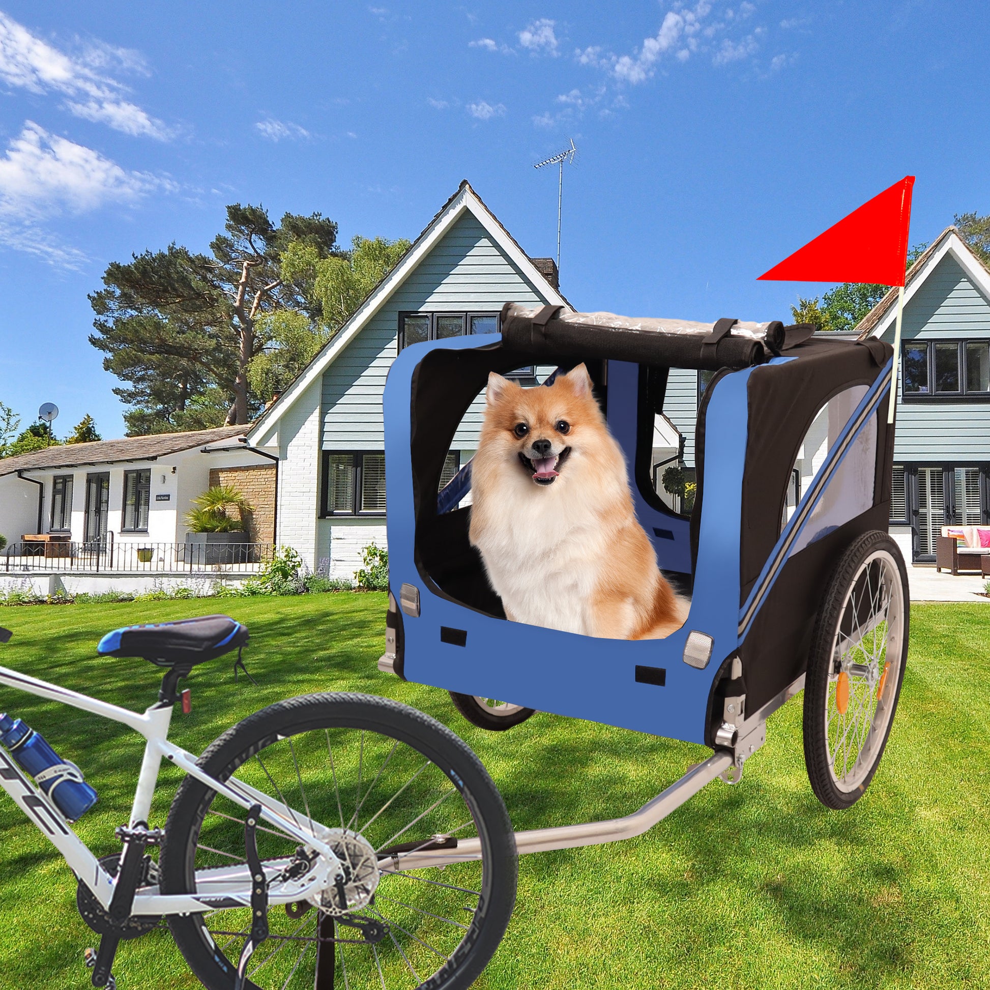 Outdoor Heavy Duty Foldable Utility Pet Stroller Dog black+blue-garden & outdoor-fabric-steel
