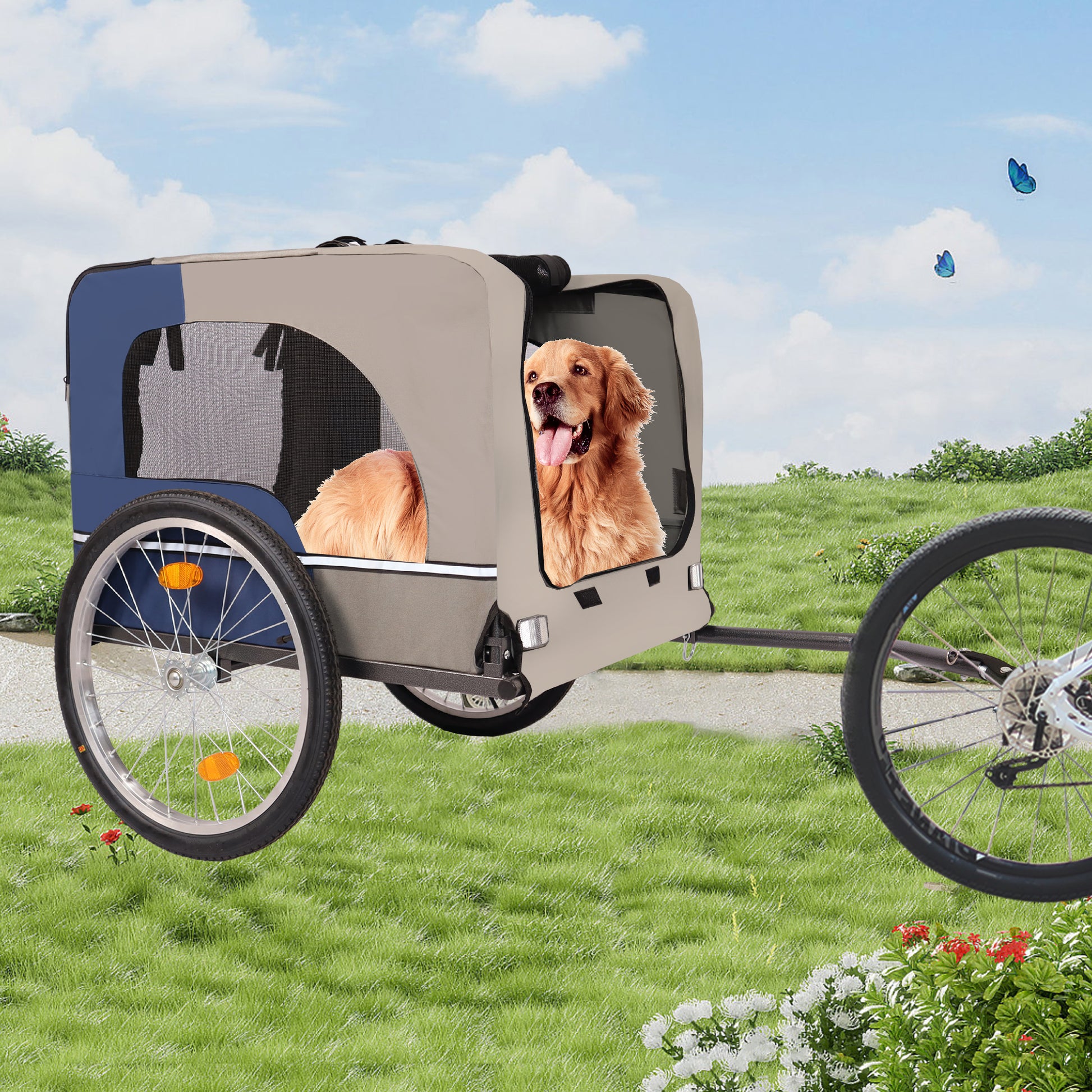 Tangkula Dog Bike Trailer, Mesh Dog Cart