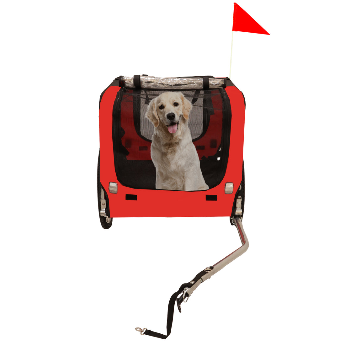 Outdoor Heavy Duty Foldable Utility Pet Stroller Dog Carriers Bicycle Trailer Black Red Fabric Steel