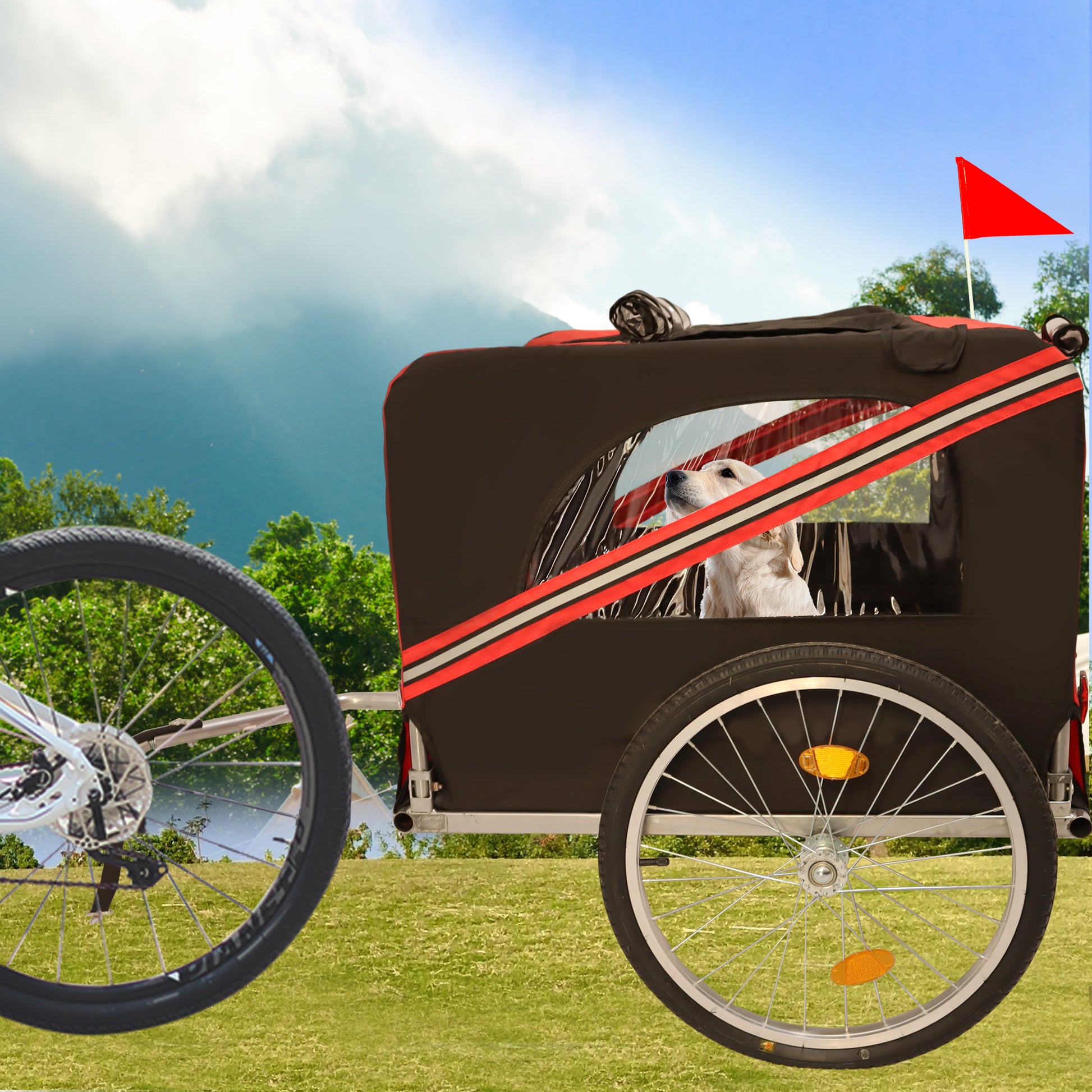 Outdoor Heavy Duty Foldable Utility Pet Stroller Dog black+red-garden & outdoor-fabric-steel