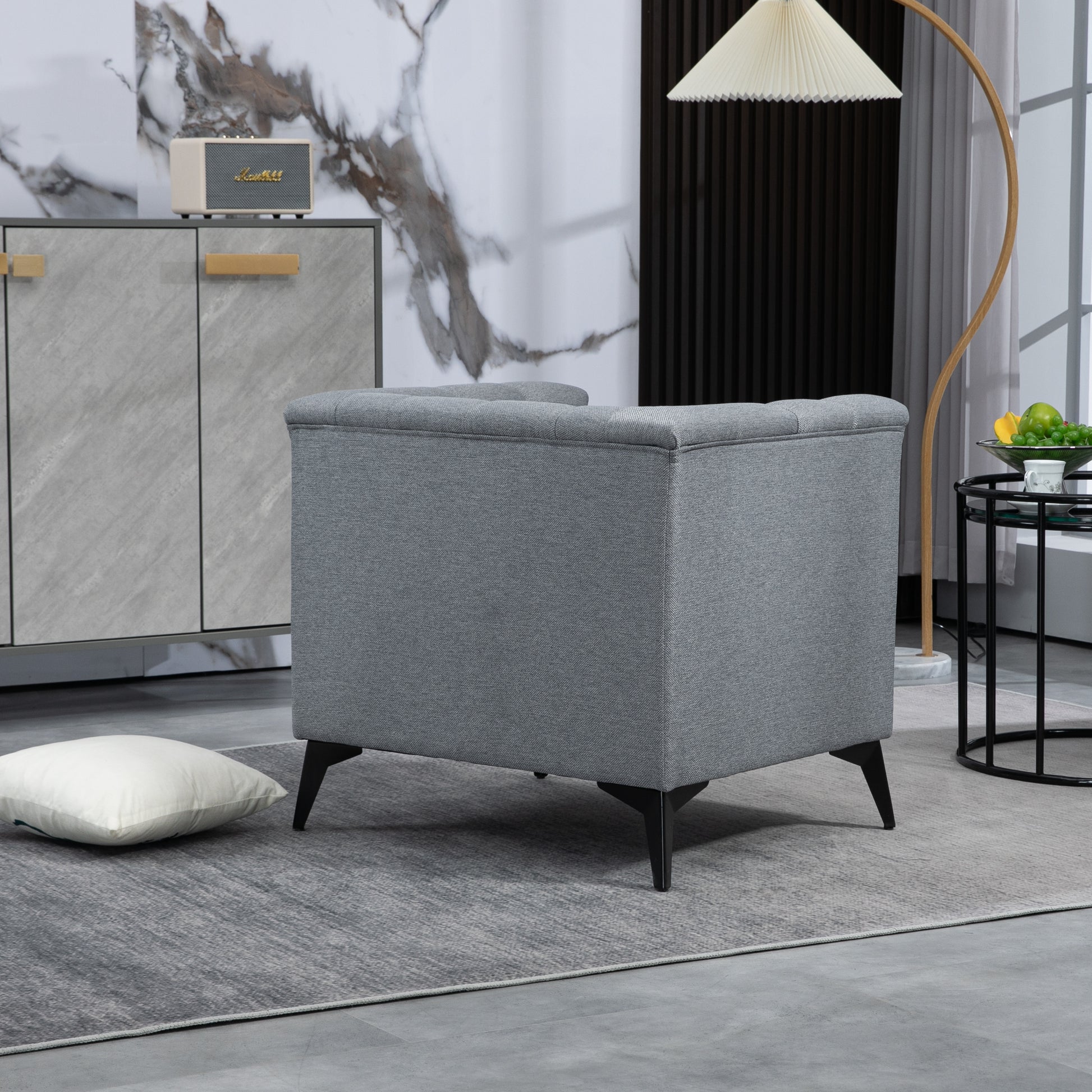 Accent Chair Living Room Chairs Single Sofa Chair,Arm Chairs With Linen Fabric, Mid Century Accent Arm Chairs Comfy Reading Lounge Club Armchair For Bedroom Office Study Gray Metal