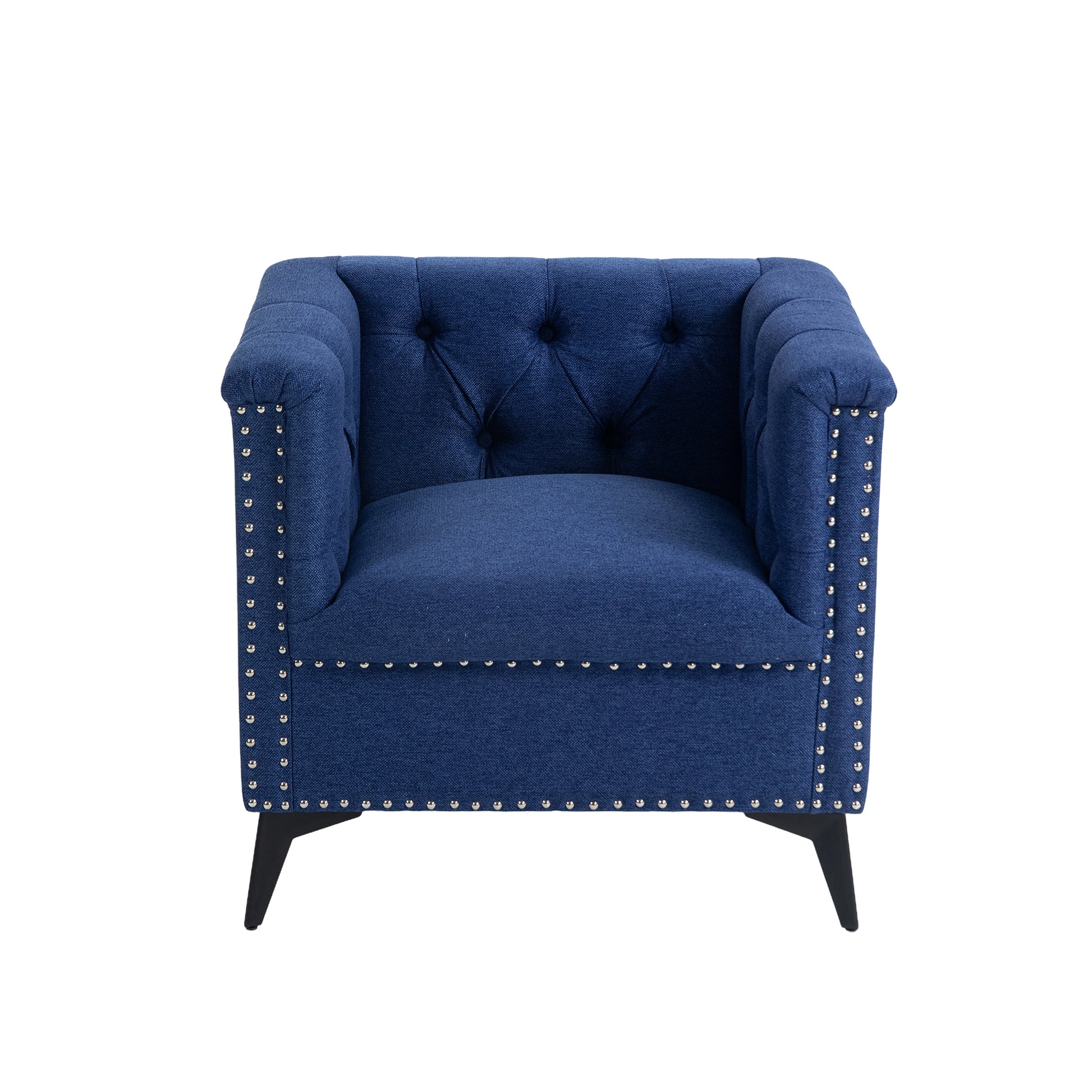Accent Chair Living Room Chairs Single Sofa Chair,Arm Chairs With Linen Fabric, Mid Century Accent Arm Chairs Comfy Reading Lounge Club Armchair For Bedroom Office Study Blue Metal