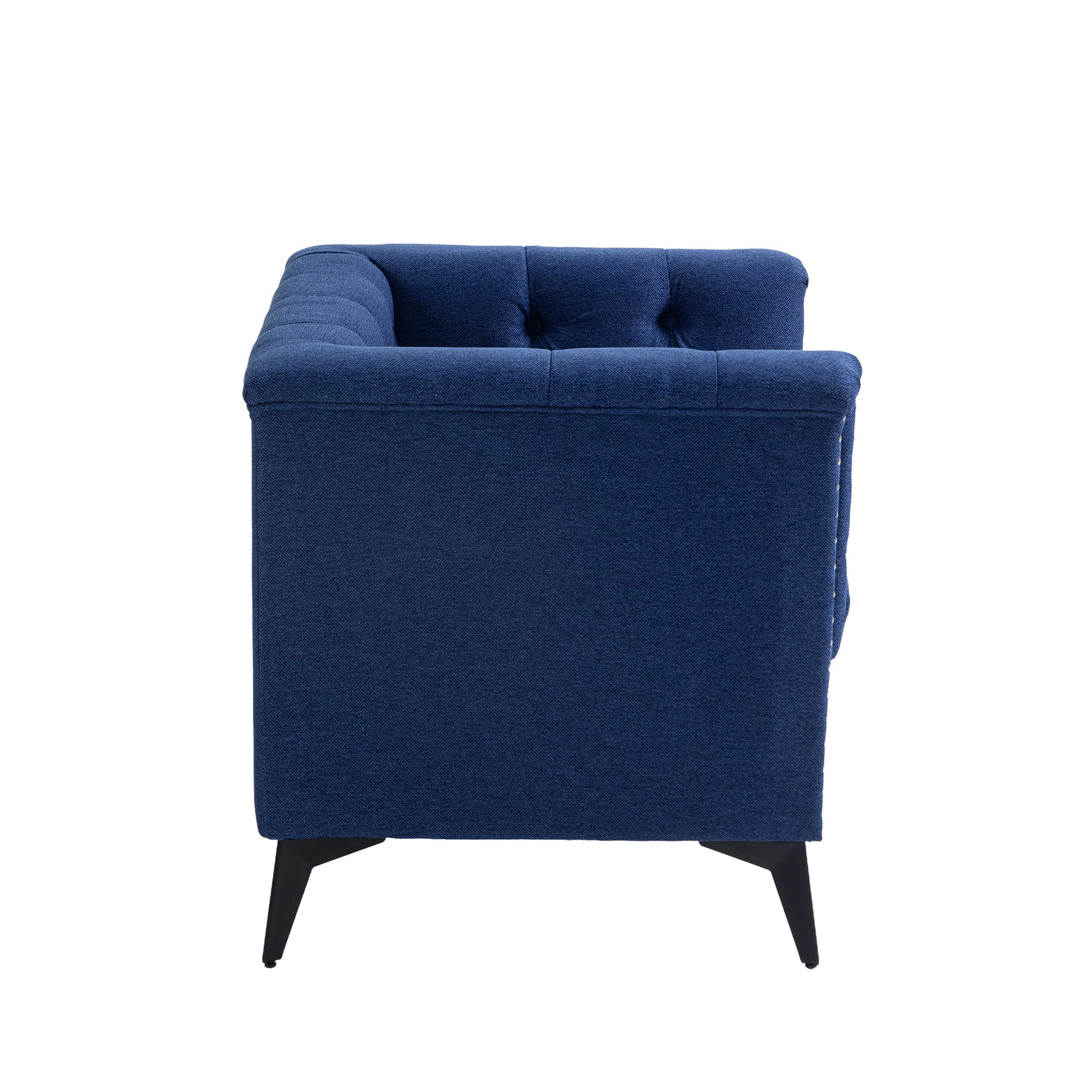 Accent Chair Living Room Chairs Single Sofa Chair,Arm Chairs With Linen Fabric, Mid Century Accent Arm Chairs Comfy Reading Lounge Club Armchair For Bedroom Office Study Blue Metal