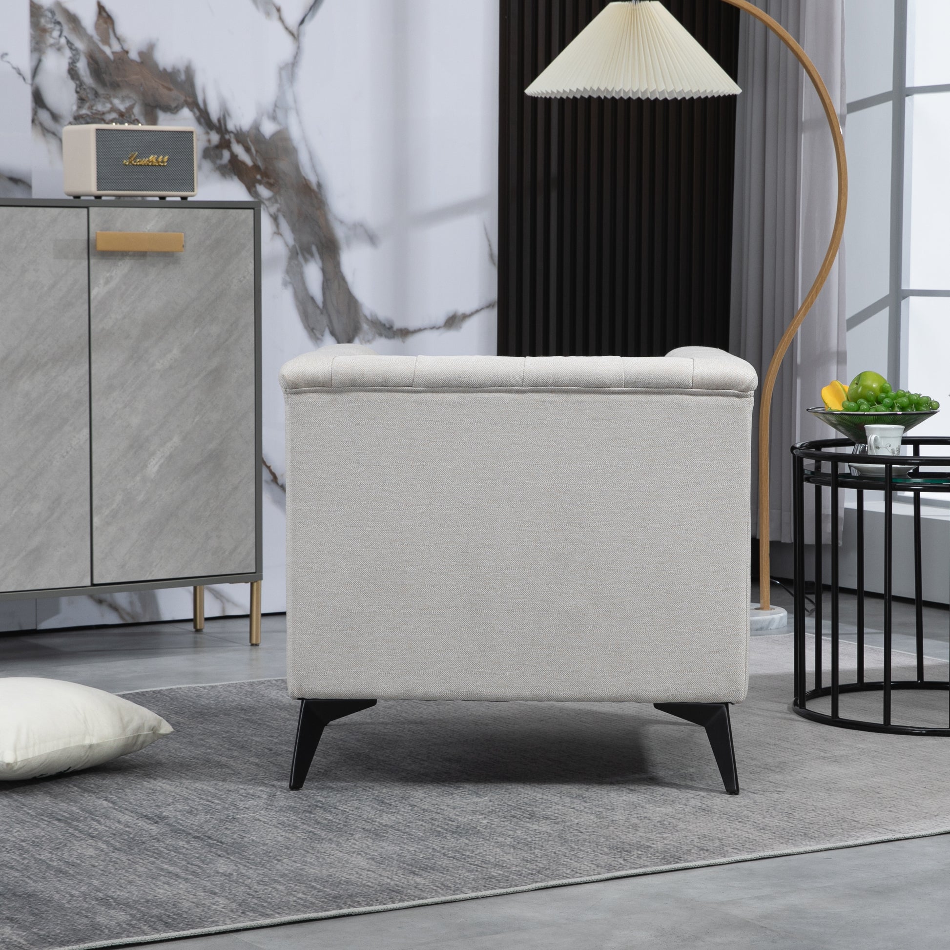 Accent Chair Living Room Chairs Single Sofa Chair,Arm Chairs With Linen Fabric, Mid Century Accent Arm Chairs Comfy Reading Lounge Club Armchair For Bedroom Office Study Beige Metal