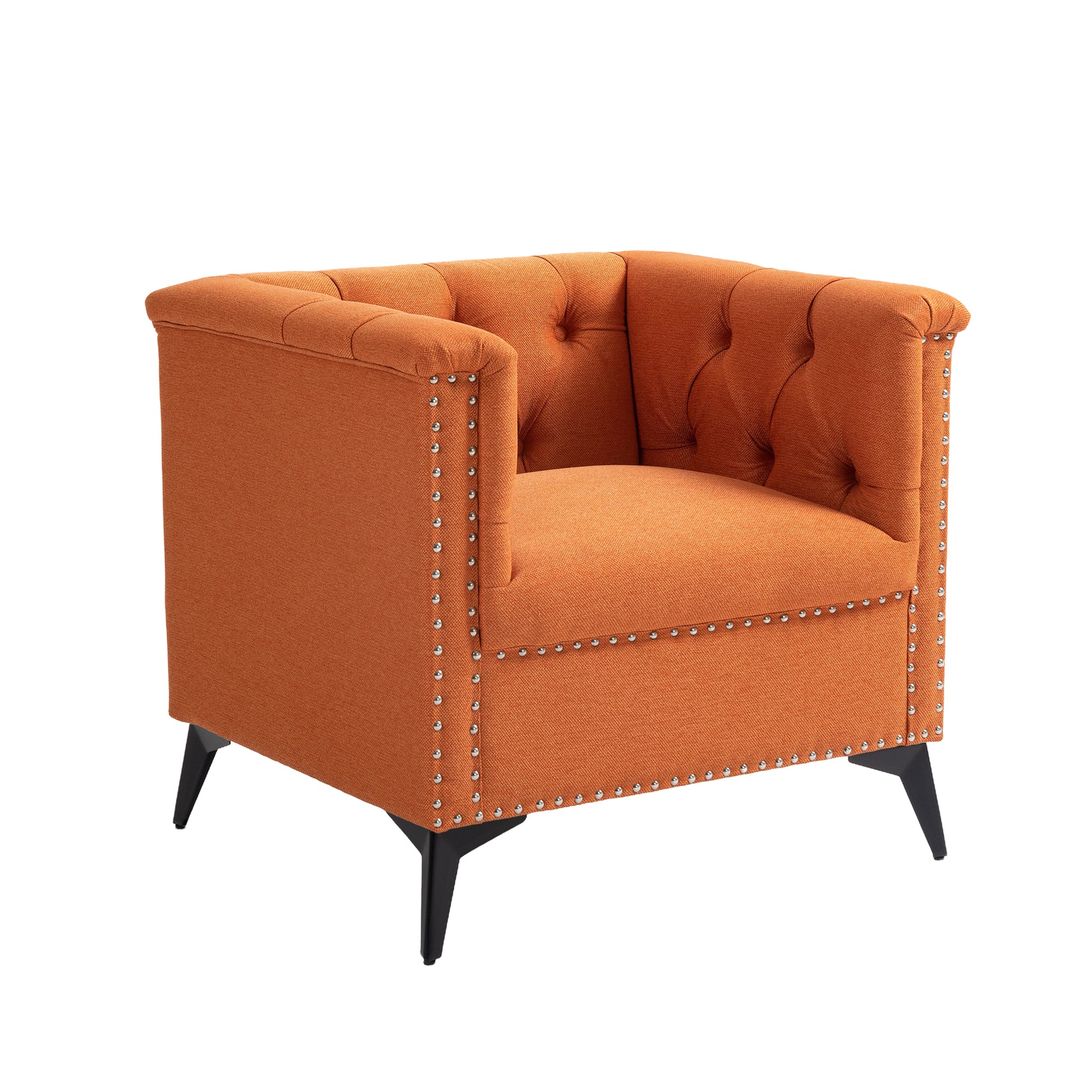 Accent Chair Living Room Chairs Single Sofa Chair,Arm Chairs With Linen Fabric, Mid Century Accent Arm Chairs Comfy Reading Lounge Club Armchair For Bedroom Office Study Orange Metal