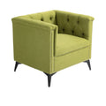 Accent Chair Living Room Chairs Single Sofa Chair,Arm Chairs With Linen Fabric, Mid Century Accent Arm Chairs Comfy Reading Lounge Club Armchair For Bedroom Office Study Green Metal