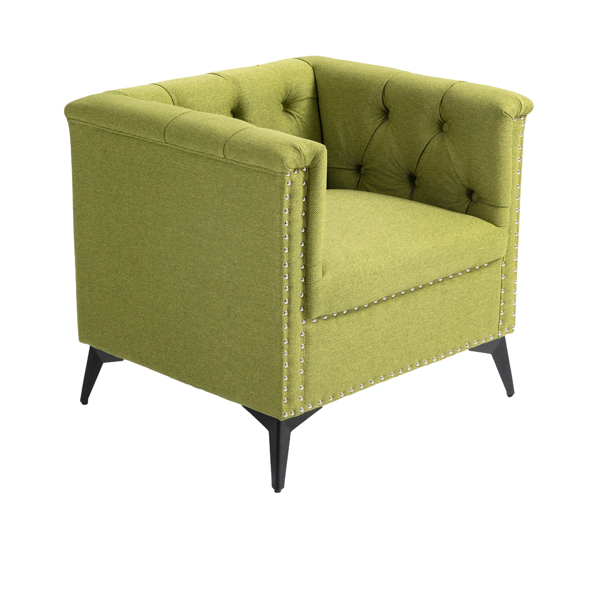 Accent Chair Living Room Chairs Single Sofa Chair,Arm Chairs With Linen Fabric, Mid Century Accent Arm Chairs Comfy Reading Lounge Club Armchair For Bedroom Office Study Green Metal