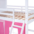 Full Size Bunk Wood House Bed With Elegant Windows, Sills And Tent, Pink White White Pink Solid Wood Mdf