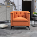 Accent Chair Living Room Chairs Single Sofa Chair,Arm Chairs With Linen Fabric, Mid Century Accent Arm Chairs Comfy Reading Lounge Club Armchair For Bedroom Office Study Orange Metal